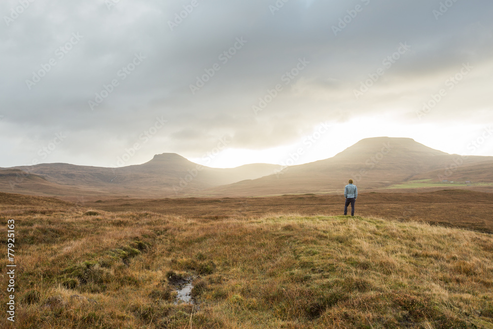 Man standing in Scottish Highland landscape