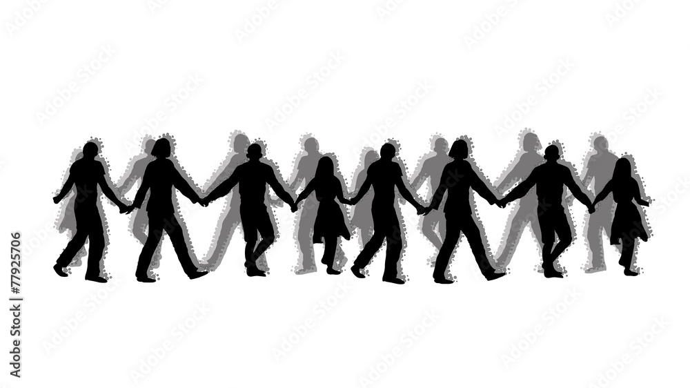 Naklejka premium silhouette of a people crowd in a round dance