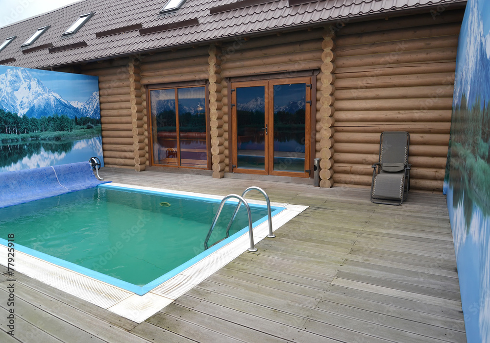 Fototapeta premium The outdoor swimming pool in the territory of a sauna. Kaliningr