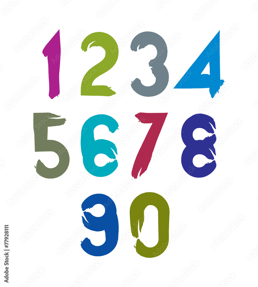 Vector stylish brush digits, handwritten numerals, sans serif nu Vector stylish brush digits, handwritten numerals, sans serif nu