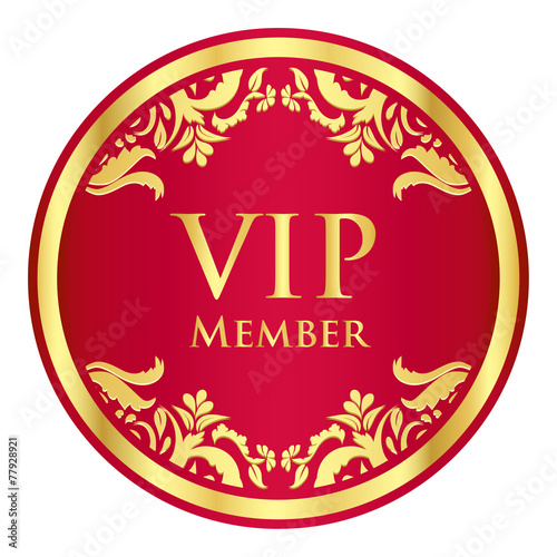 Red VIP member badge with golden vintage pattern