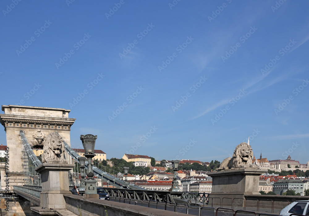 Chain bridge with lion statues Budapest