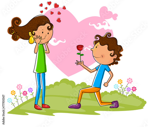 Love couple proposing with rose