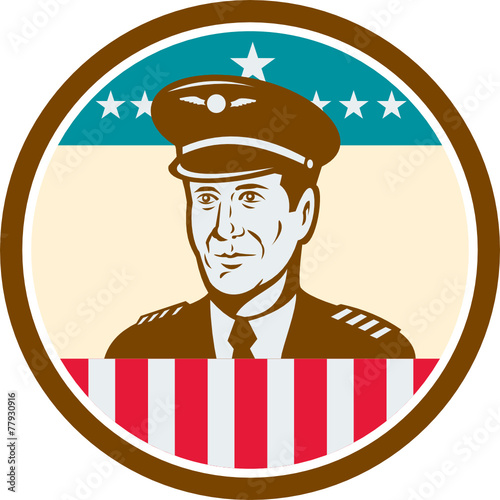Airline Pilot Aviator USA Flag Circle Retro