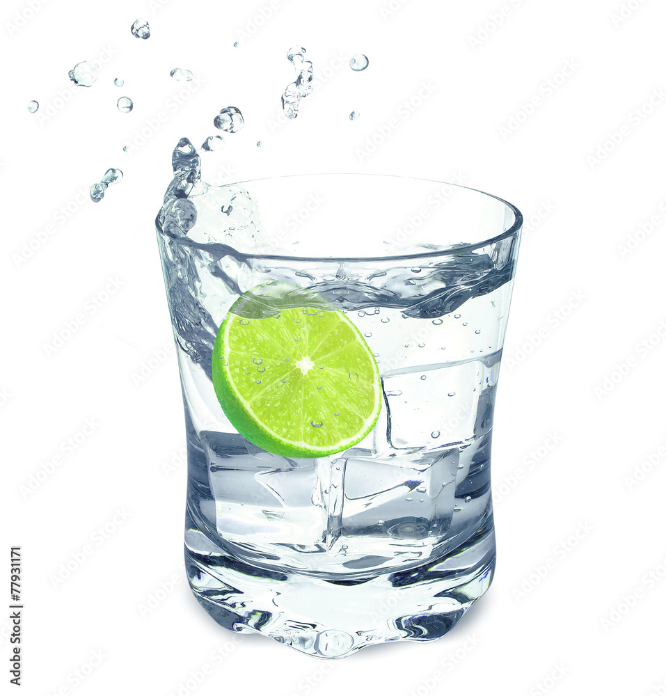 slice of limes in water splash slice of limes in water splash