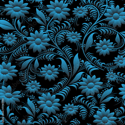 Floral pattern on black background © arturaliev