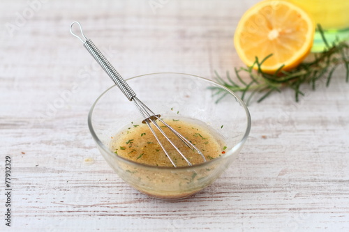 Salad dressing with olive oil, honey, and mustard