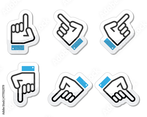 Pointing hand - up, down, across icon vector