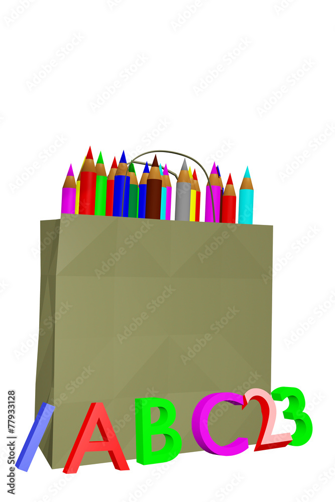 Fototapeta premium Shopping bag with school supplies