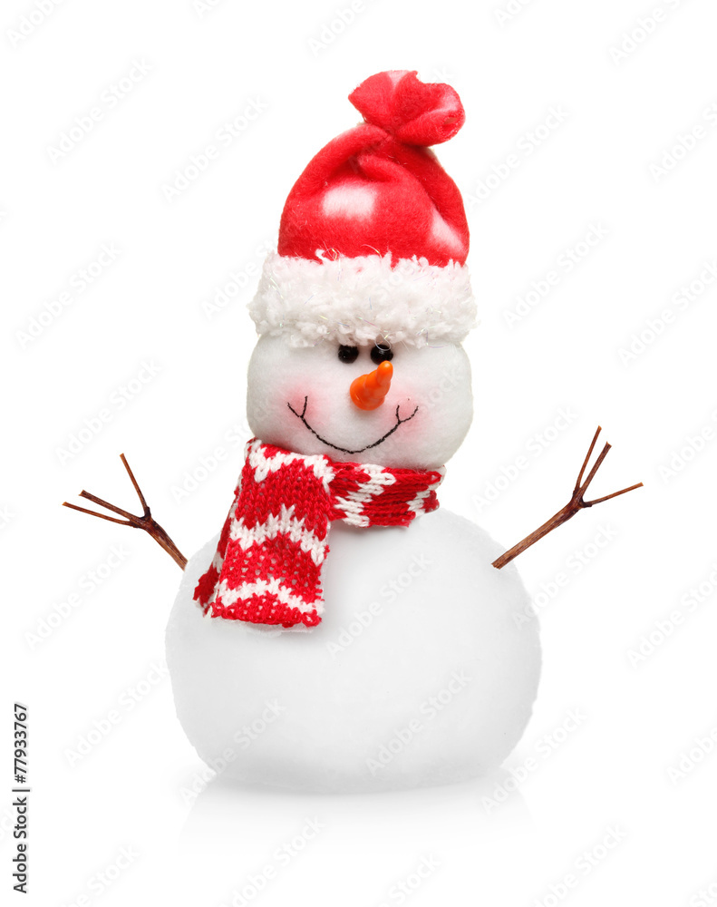 Snowman in red hat isolated