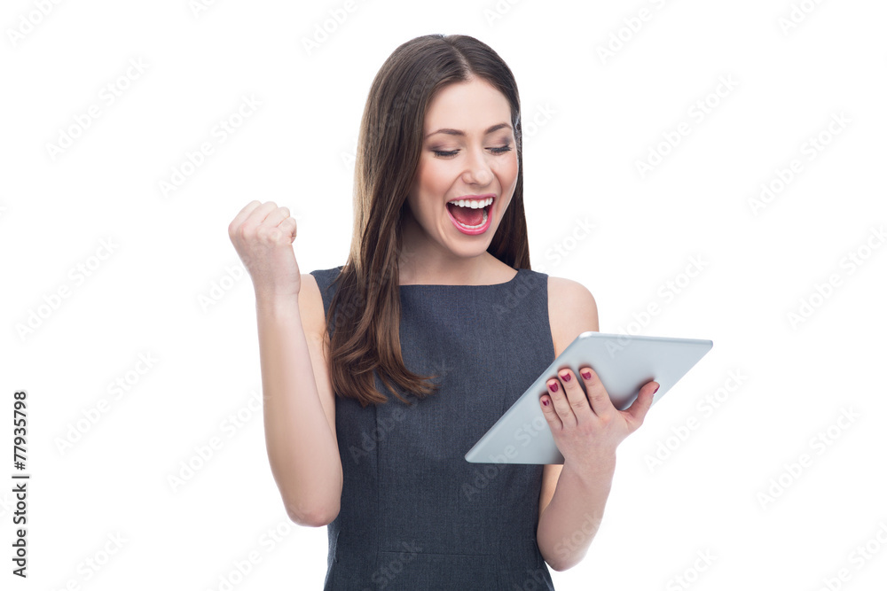 Excited woman with digital tablet Excited woman with digital tablet