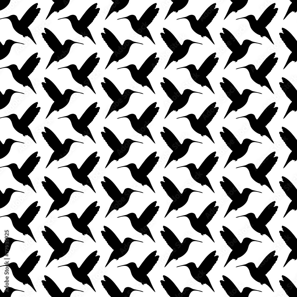 Retro Seamless Pattern Hummingbirds Turquoise