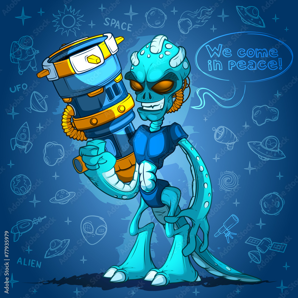 Spiteful alien space invader with arms