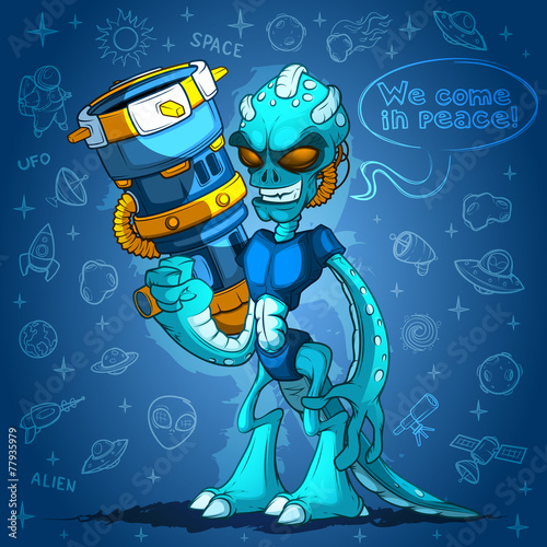Spiteful alien space invader with arms