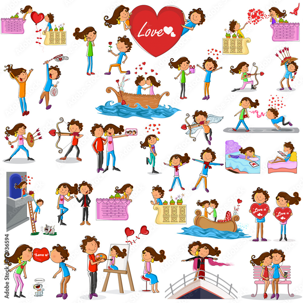 Fototapeta premium Love couples doing different activities