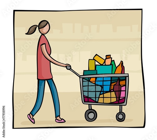 woman pushing shopping trolley