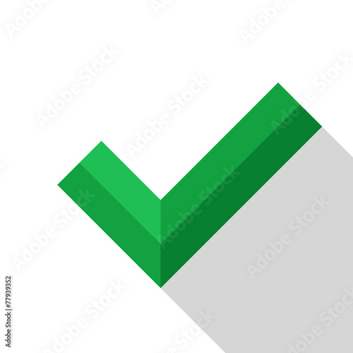 Check mark icon with long shadow on white background