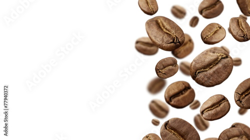 Coffee Beans falling down on white background