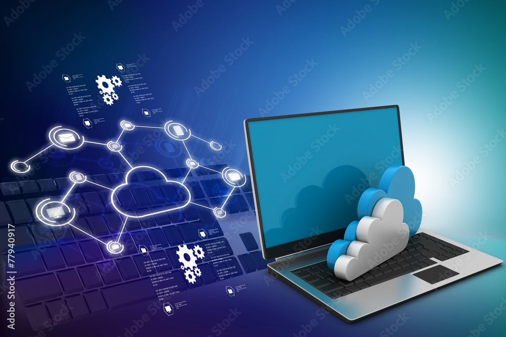 laptop showing concept of cloud computing. laptop showing concept of cloud computing.