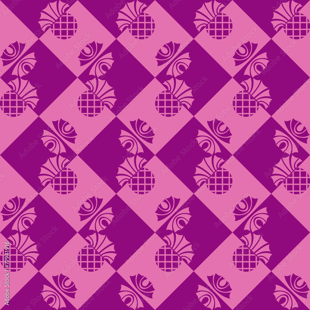 seamless checkered background with flowers thistle
