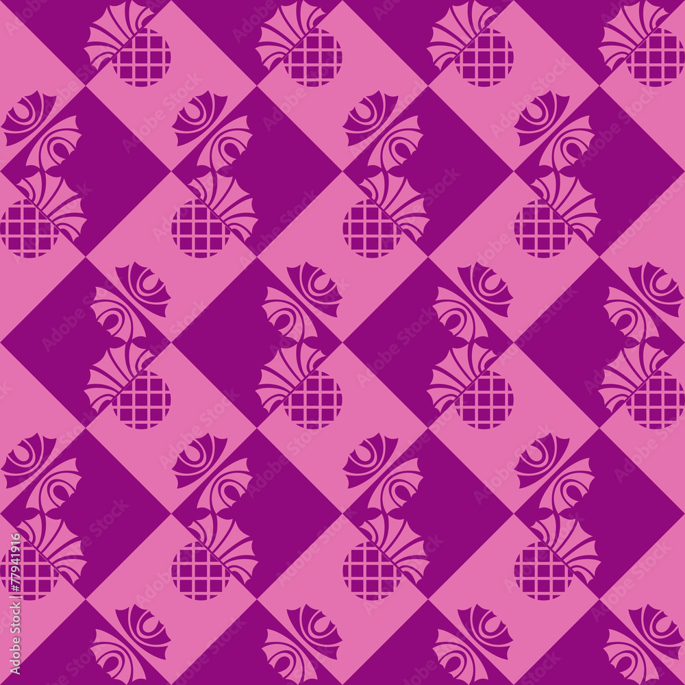 Naklejka premium seamless checkered background with flowers thistle
