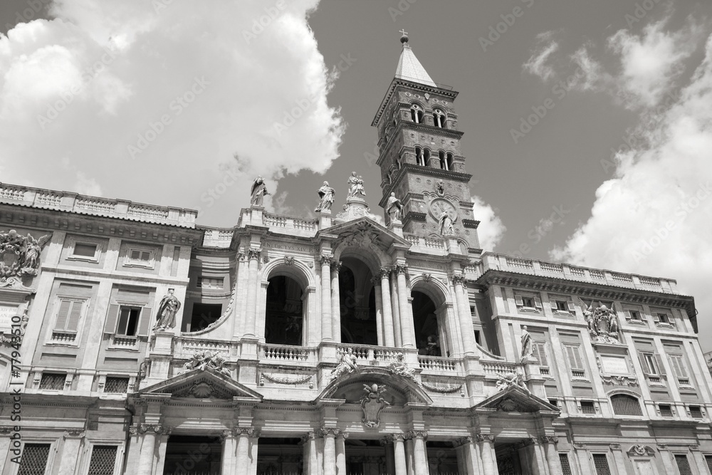 Rome church - Santa Maria Maggiore. Black and white.