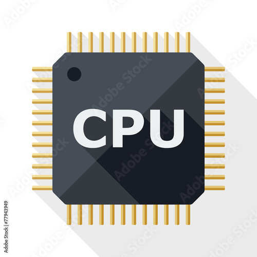 CPU icon with long shadow on white background