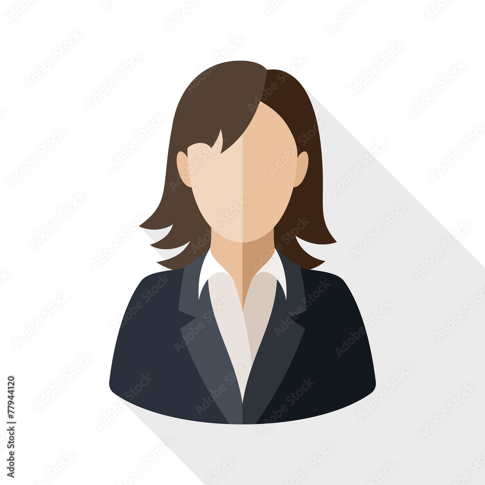 Female user icon with long shadow on white background Female user icon with long shadow on white background