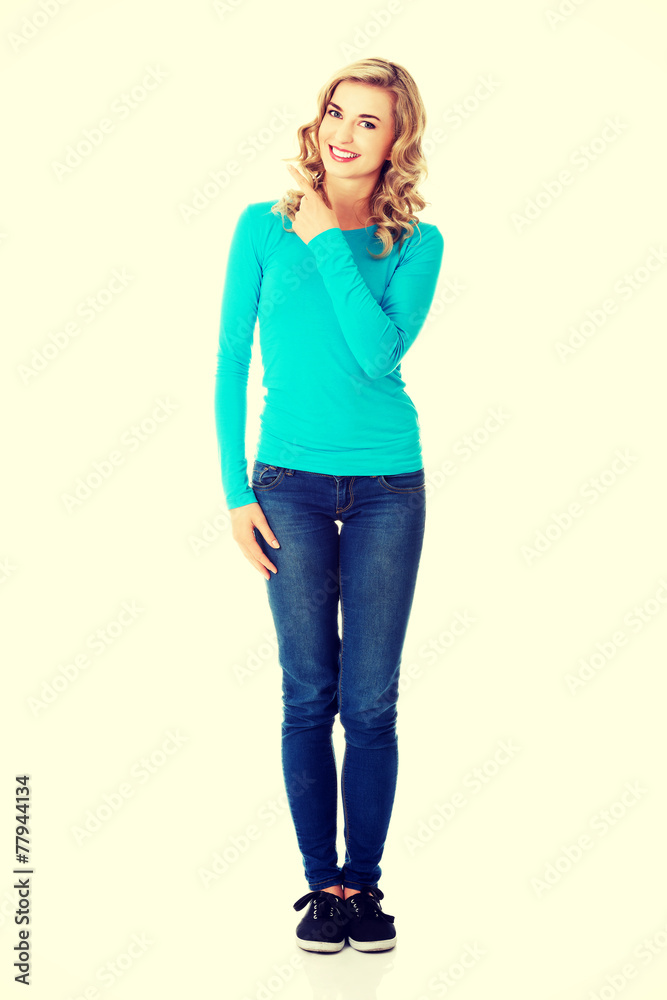 Woman pointing on copy space. Woman pointing on copy space.