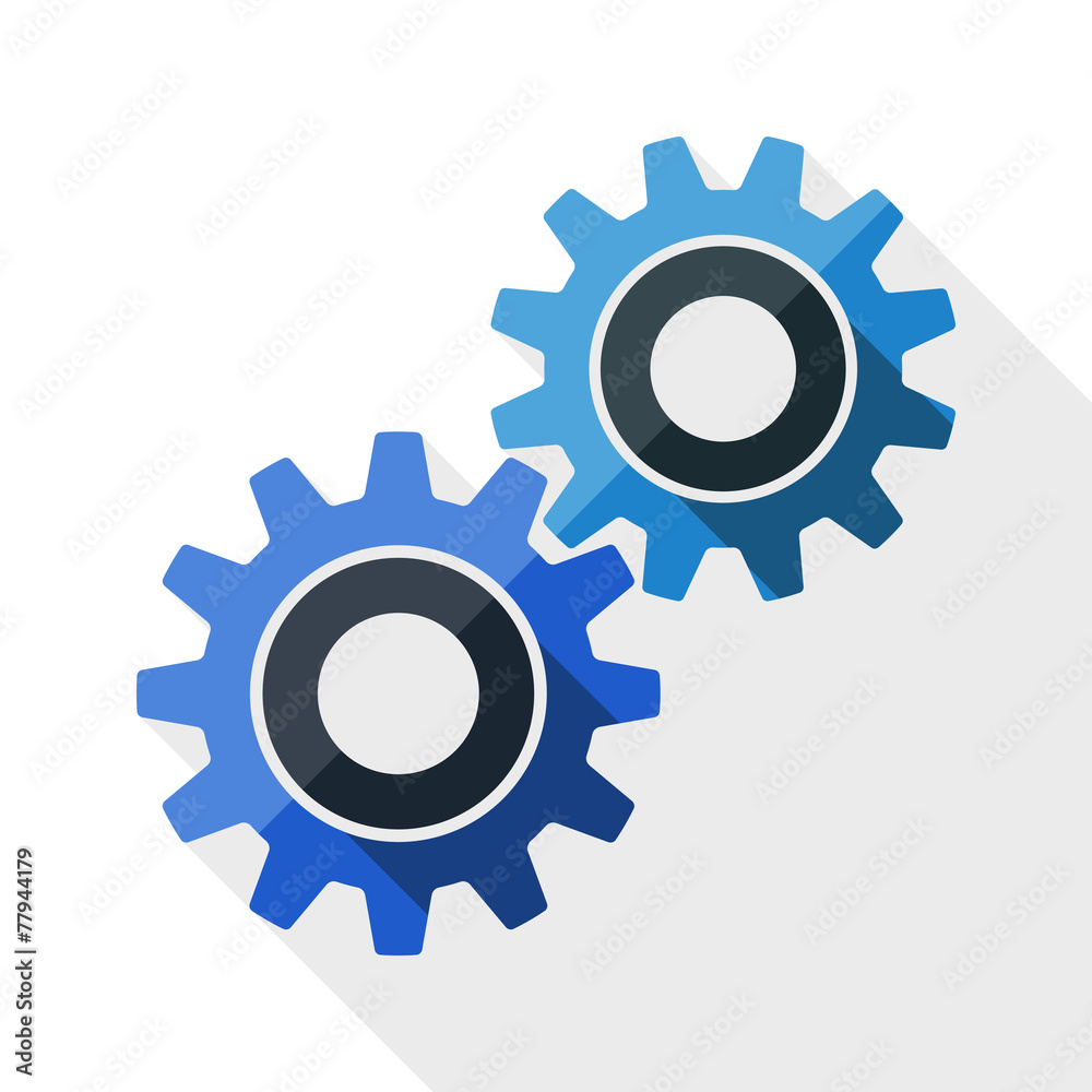 Gears or settings icon with long shadow on white background Gears or settings icon with long shadow on white background