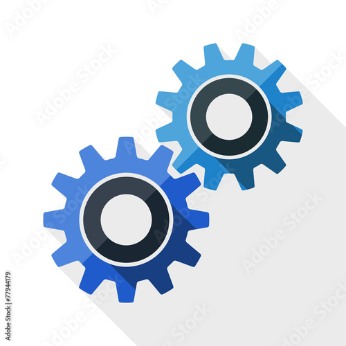 Gears or settings icon with long shadow on white background