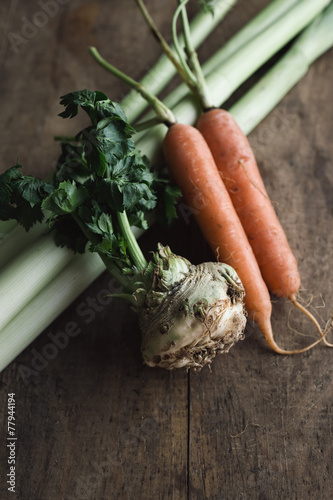 Celery root, carrots and leek