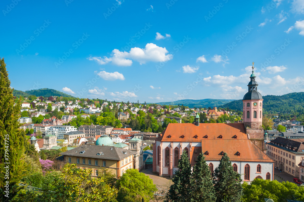 Stadtpanorama mit Stiftskirche, Baden-Baden, Schwarzwald, Baden- - obrazy, fototapety, plakaty 