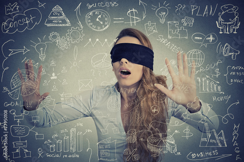 Tableau sur toile Blind woman making plans navigating through social media