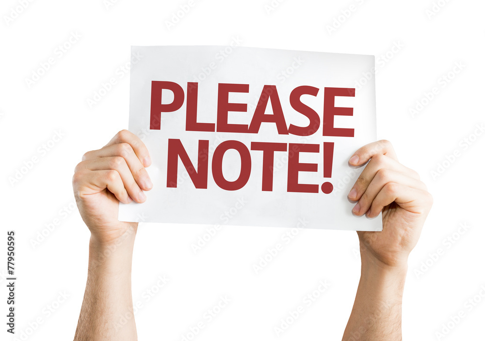Please Note card isolated on white background