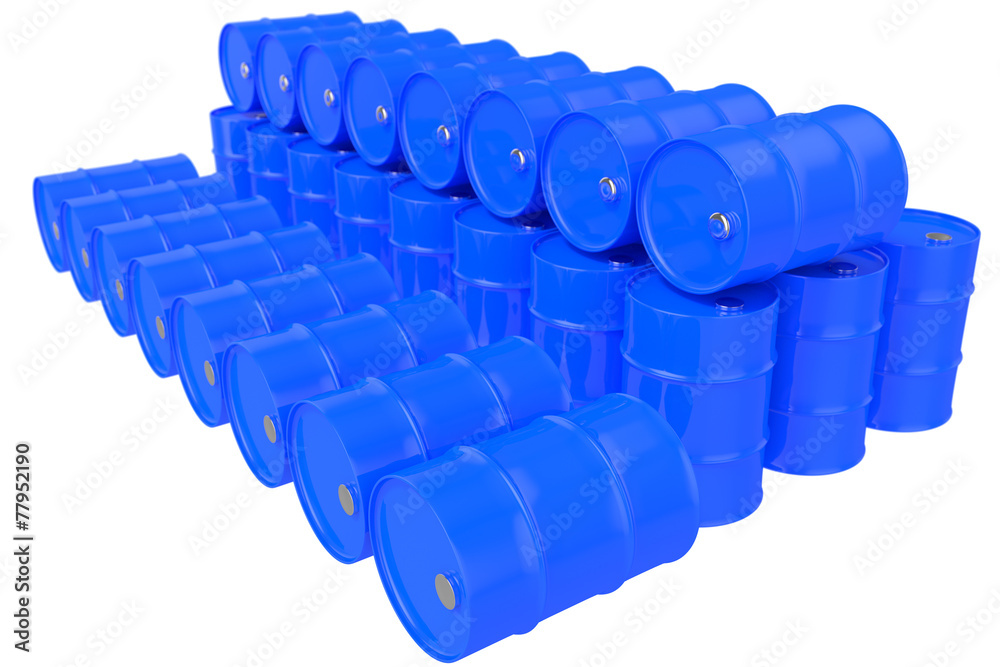Fototapeta premium Blue oil Barrels on white background