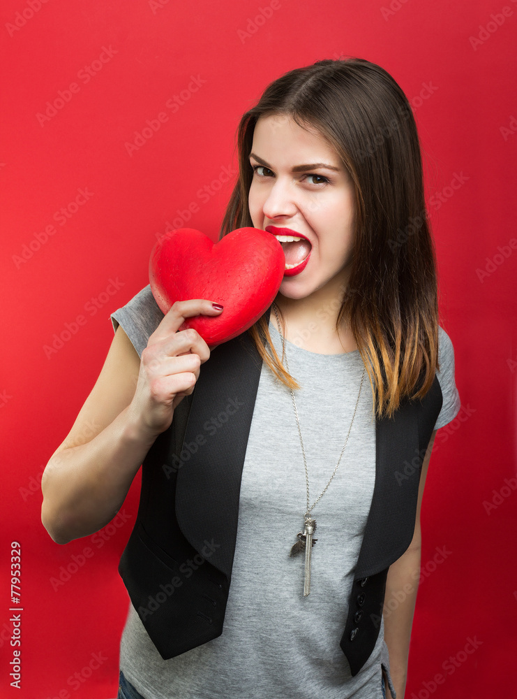 Beautiful woman with red heart Beautiful woman with red heart
