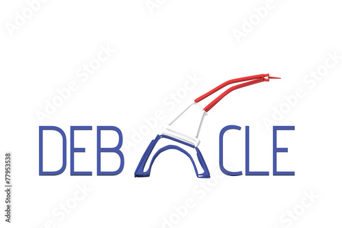 Tableau sur toile Torre Eiffel 3D con testo debacle (sconfitta)