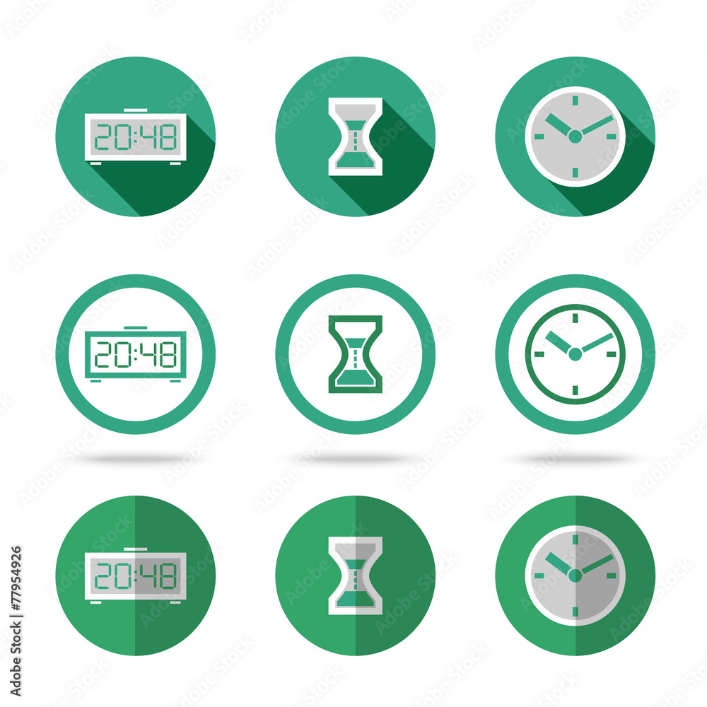 Flat time icons set. Different kinds of flat style. Vector Flat time icons set. Different kinds of flat style. Vector