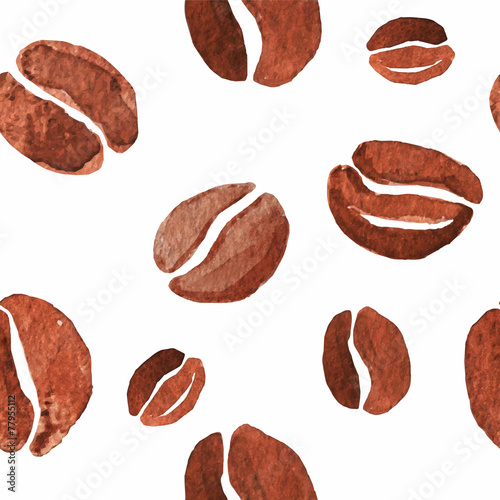 Seamless pattern with watercolor coffee beans