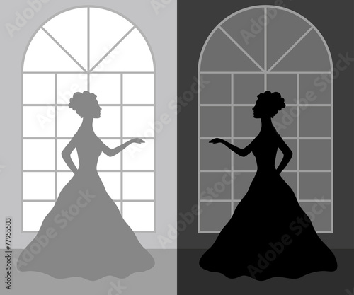 silhouette young woman princess in a ball dress