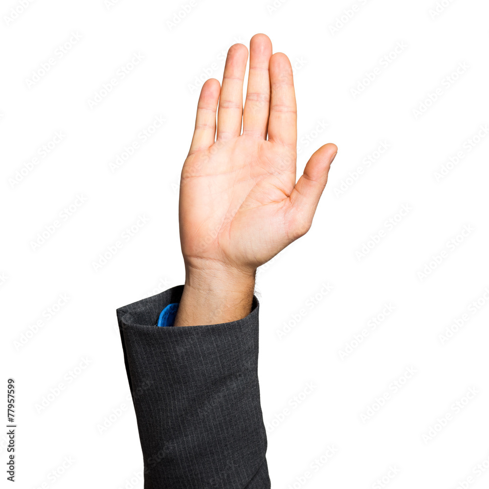 Businessman hand raised isolated on white Businessman hand raised isolated on white