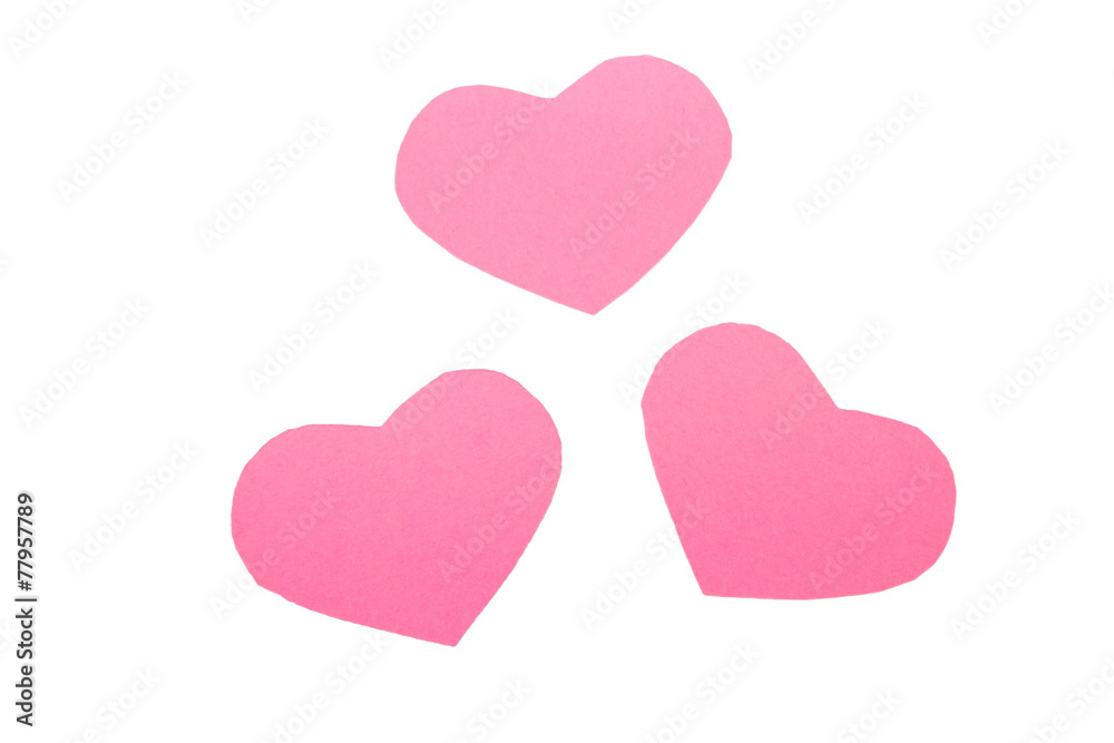 Pink paper Saint Valentines hearts isolated