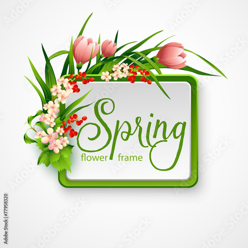 Fototapeta Naklejka Na Ścianę i Meble -  Spring frame with flowers. Vector illustration