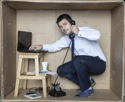 happy businessman doing everything at once