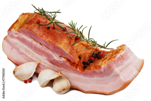 bacon with spices isolated on a white background