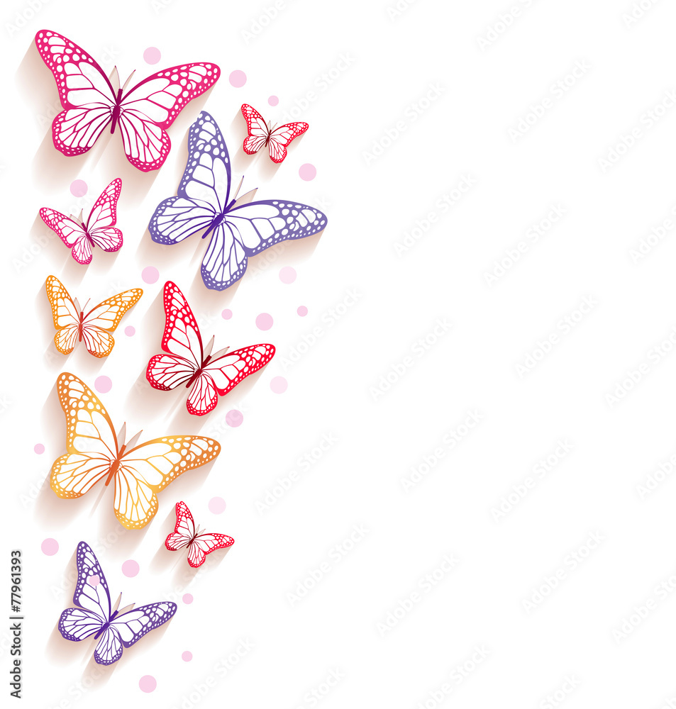 Naklejka Realistyczne kolorowe motyle na białym tle na wiosnę