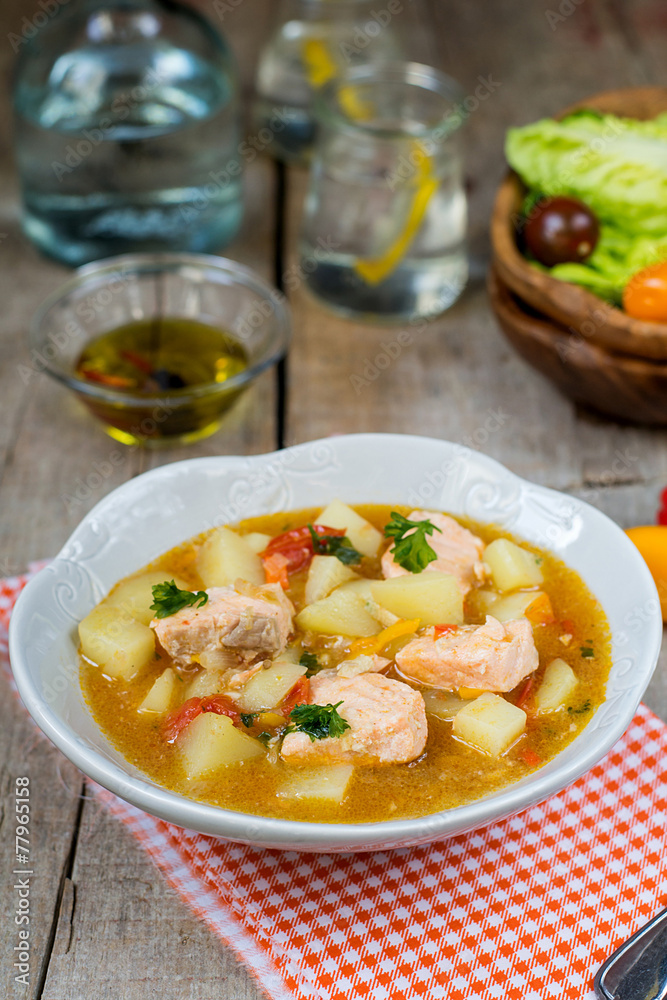 Marmitako tuna pot fish salmon stew with potatoes Marmitako tuna pot fish salmon stew with potatoes