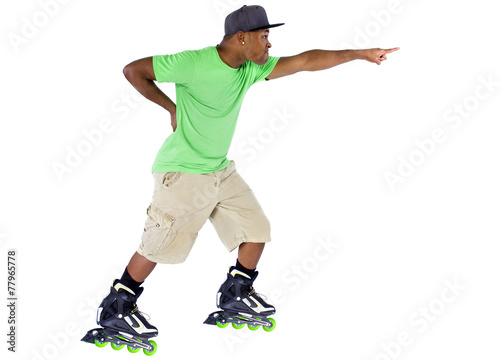 Εκτύπωση καμβά young adult black man balancing on rollerblade skates