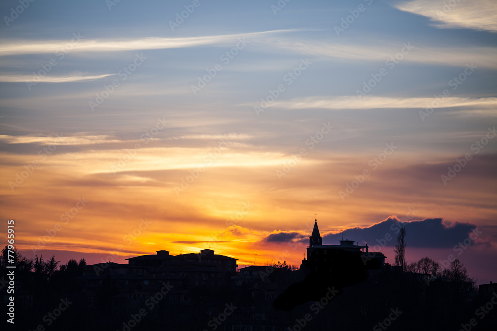 Spectacular sunset with the bright and warm colors